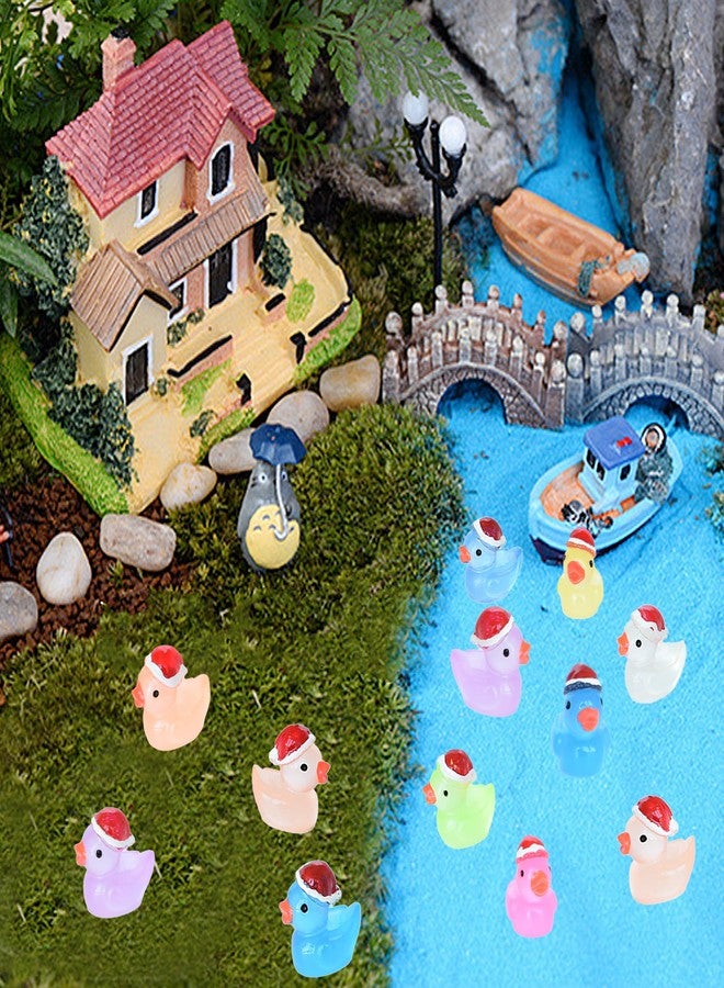 Tindobewan 50 PCS Tiny Ducks Glow in The Dark Mini Resin Ducks Miniature Christmas Hat Duck Figures Ornament for Xmas, Craft, Dollhouse, Slime, Home Decorations(10 Colors) - Image 5